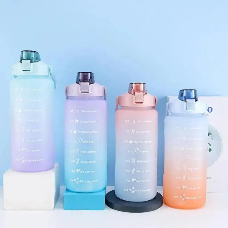 Premium Pink 2L Gradient Motivational Water Bottle with Straw Time Markings