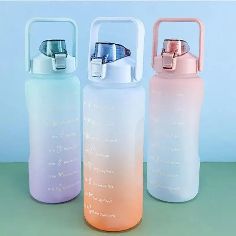 Premium Pink 2L Gradient Motivational Water Bottle with Straw Time Markings