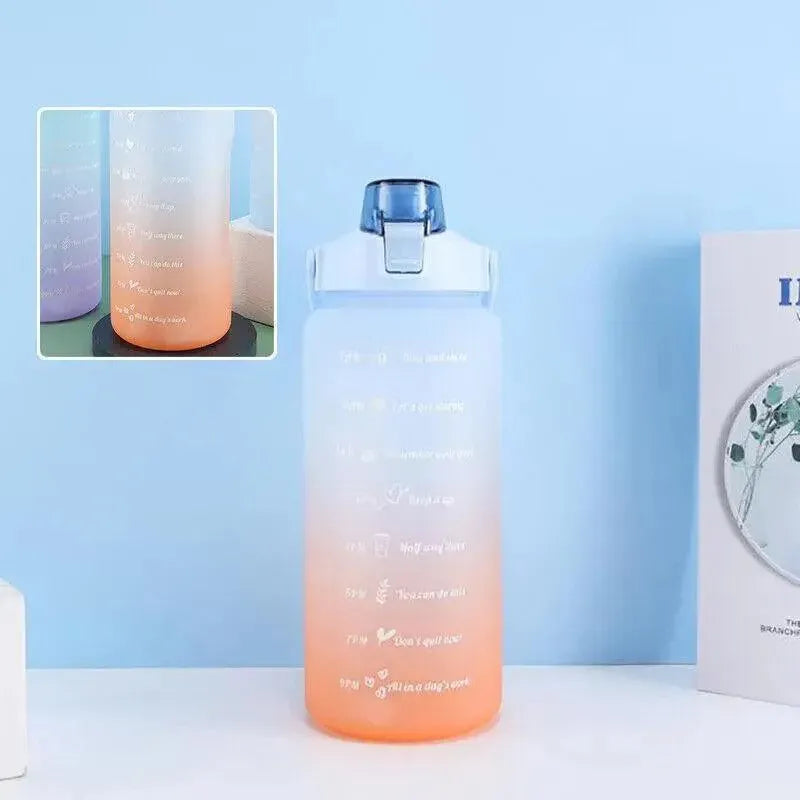 Premium Pink 2L Gradient Motivational Water Bottle with Straw Time Markings