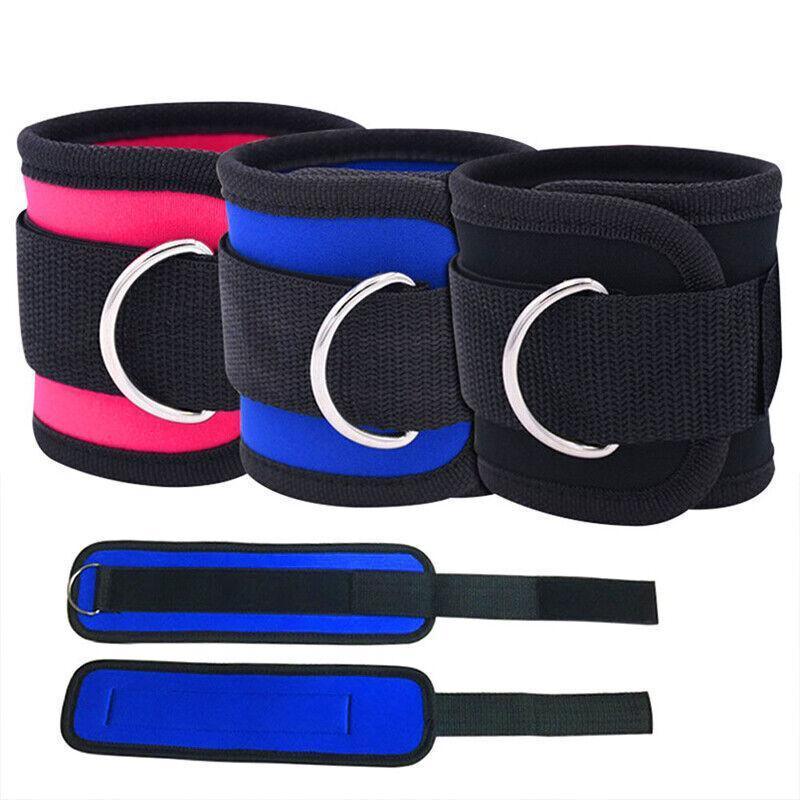 Premium Blue Ankle D-Ring Cable Straps Pair for Weight Lifting and Glute Workouts