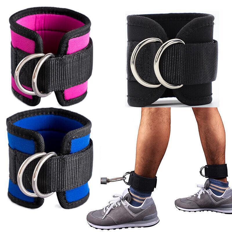 Premium Blue Ankle D-Ring Cable Straps Pair for Weight Lifting and Glute Workouts