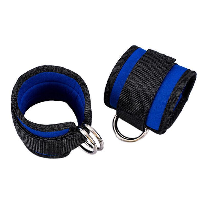 Premium Blue Ankle D-Ring Cable Straps Pair for Weight Lifting and Glute Workouts