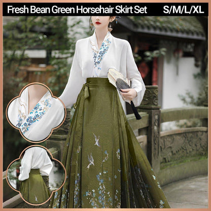 Women's Spring Autumn Hanfu Set with Horse Skirt and Blouse - Size S