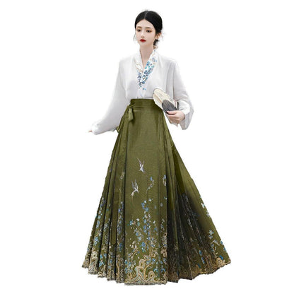 Women's Spring Autumn Hanfu Set with Horse Skirt and Blouse - Size S