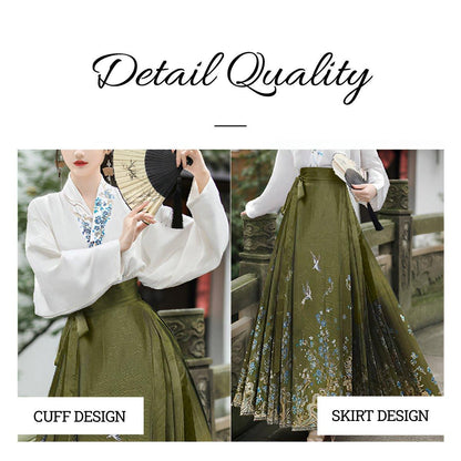 Women's Spring Autumn Hanfu Set with Horse Skirt and Blouse - Size S