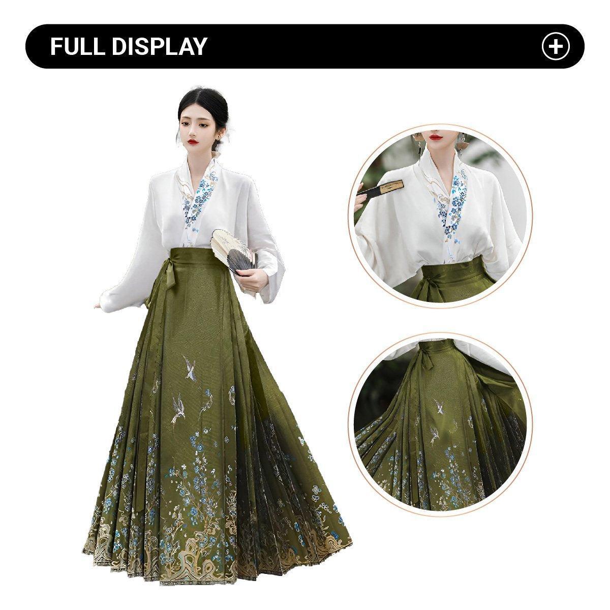 Women's Spring Autumn Hanfu Set with Horse Skirt and Blouse - Size S