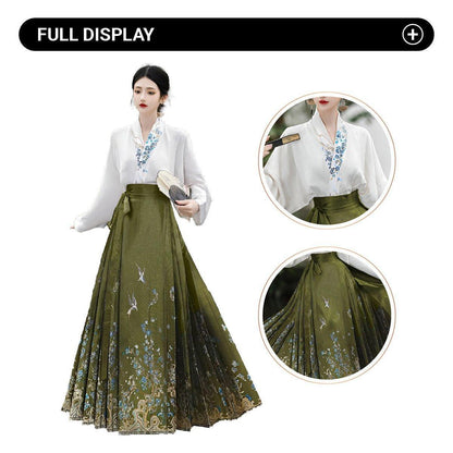 Women's Spring Autumn Hanfu Set with Horse Skirt and Blouse - Size S