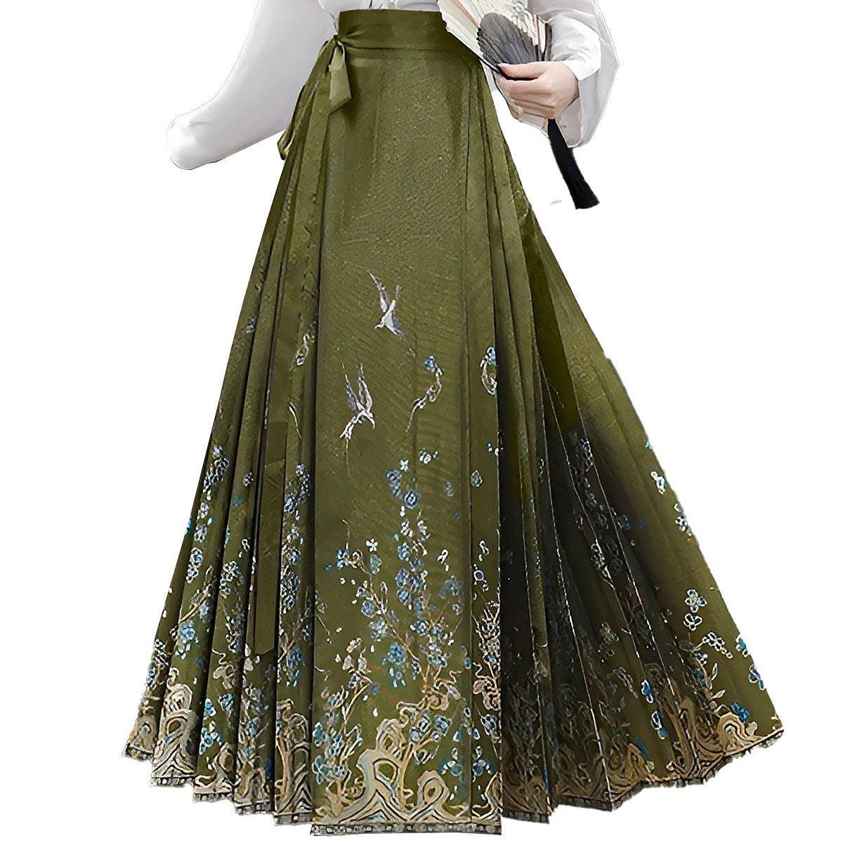 Women's Spring Autumn Hanfu Set with Horse Skirt and Blouse - Size S