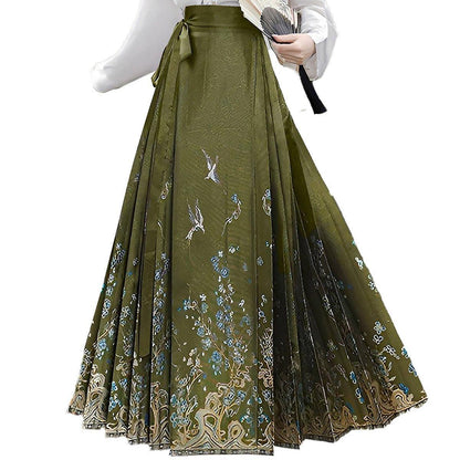 Women's Spring Autumn Hanfu Set with Horse Skirt and Blouse - Size S