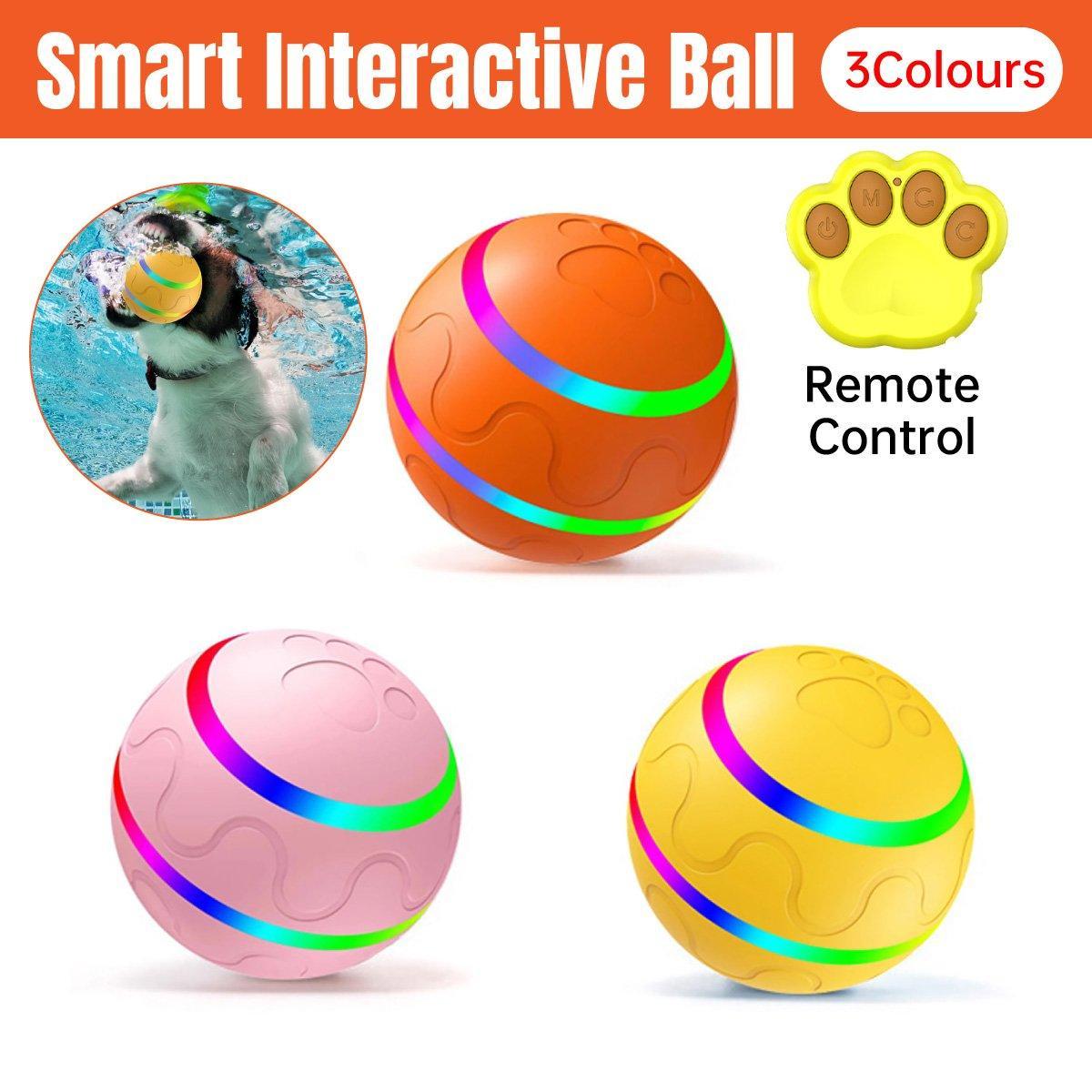 Electric Pet Ball Toy - Remote Control, LED Lights, USB Rechargeable, 8cm - Yellow