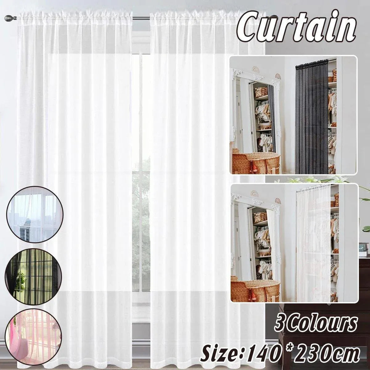 Premium Sheer Voile Curtain Panel – Black 140 x 230cm