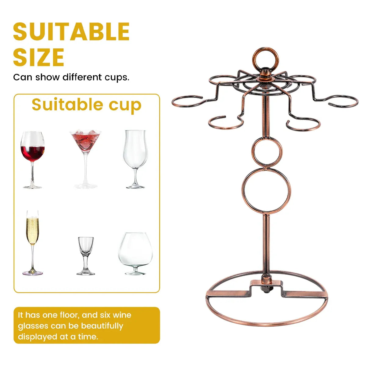 Premium Brown Freestanding Wine Glass Rack Countertop Stemware Holder