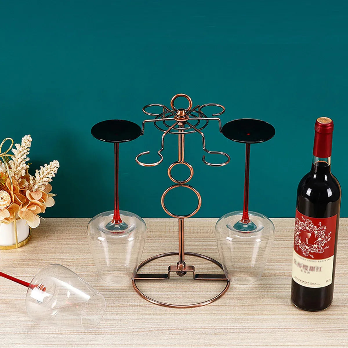Premium Brown Freestanding Wine Glass Rack Countertop Stemware Holder