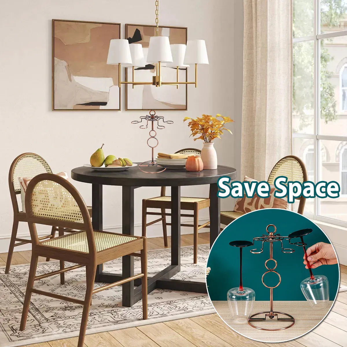 Premium Brown Freestanding Wine Glass Rack Countertop Stemware Holder