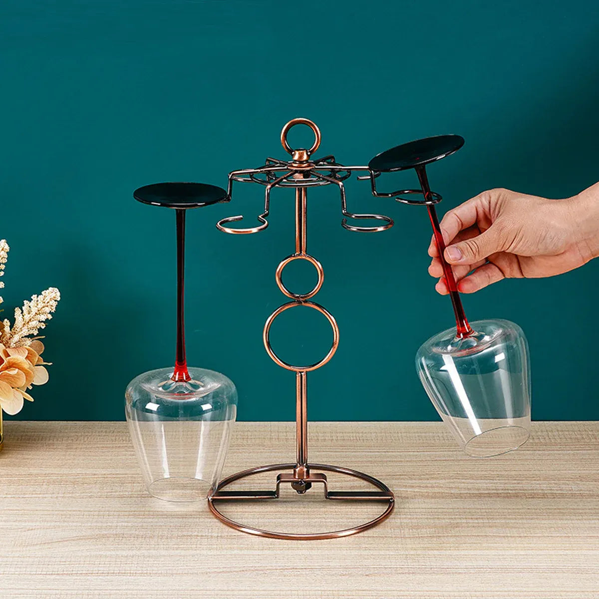 Premium Brown Freestanding Wine Glass Rack Countertop Stemware Holder
