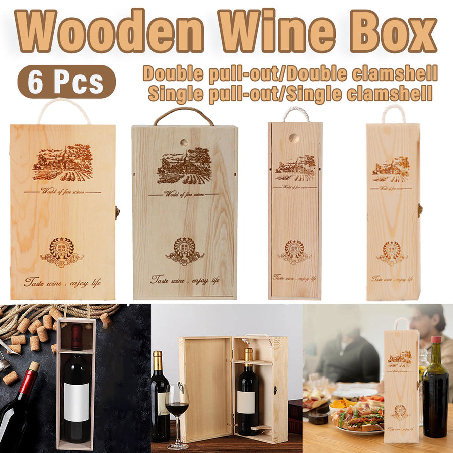 Set of 6 Wooden Wine Boxes - Double Pull-Out for Gifting - SuperSaverAU - view 1