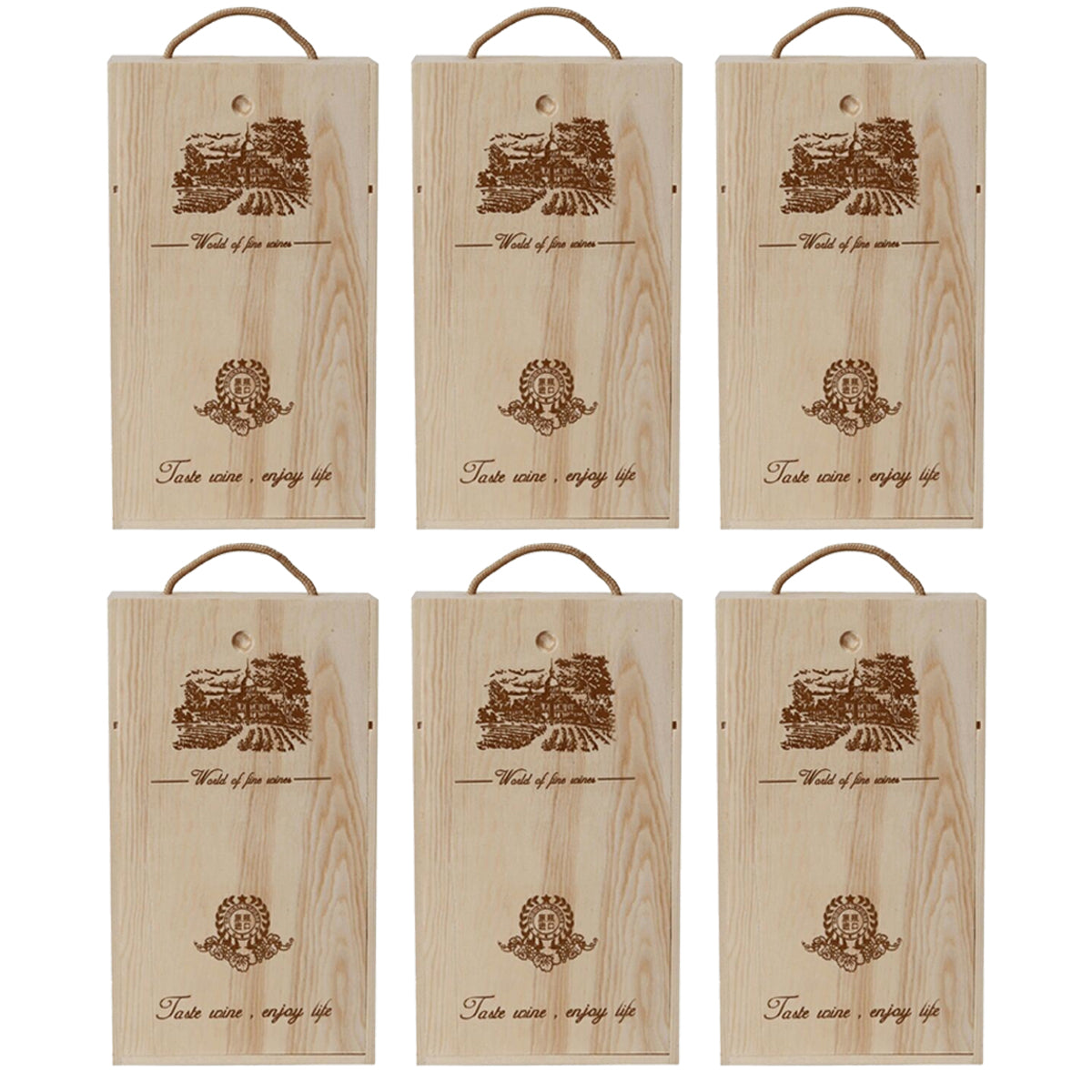 Set of 6 Elegant Wooden Wine Boxes for Gifting - Clamshell Design