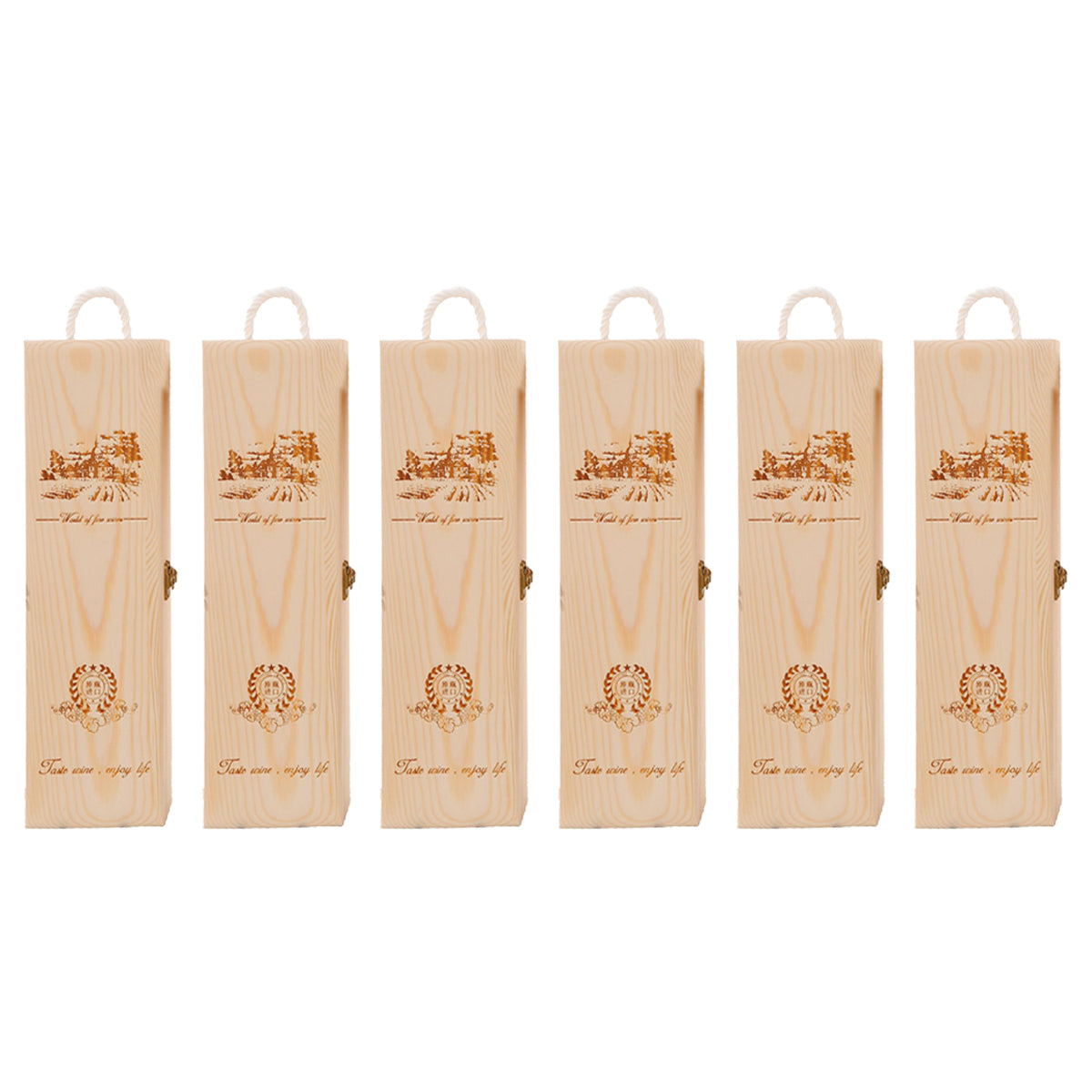Set of 6 Elegant Wooden Wine Boxes for Gifting - Clamshell Design