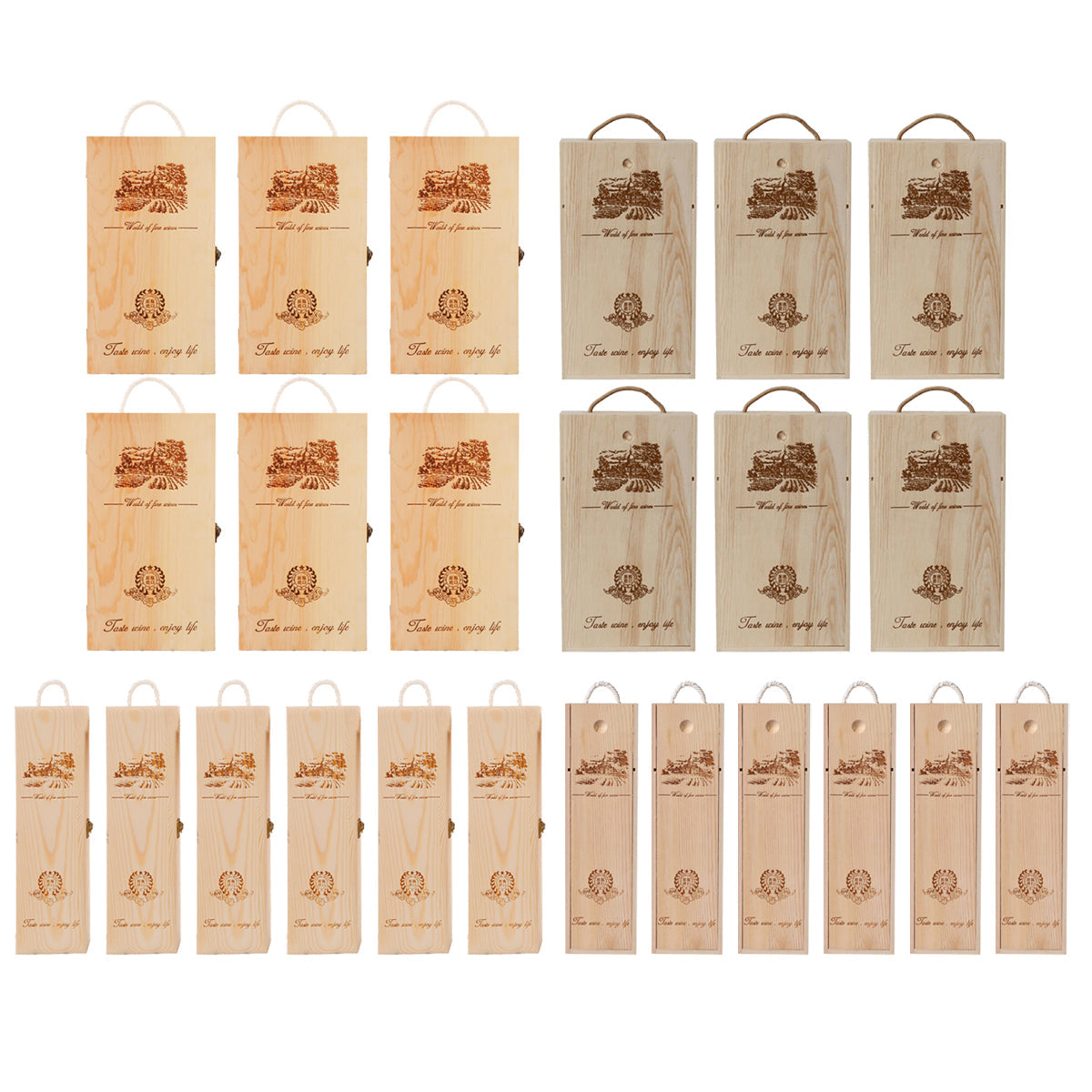 6 Wooden Wine Boxes for Elegant Gifting - Pull-Out Design