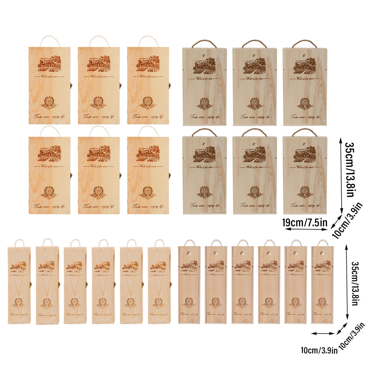 6 Wooden Wine Boxes for Elegant Gifting - Pull-Out Design