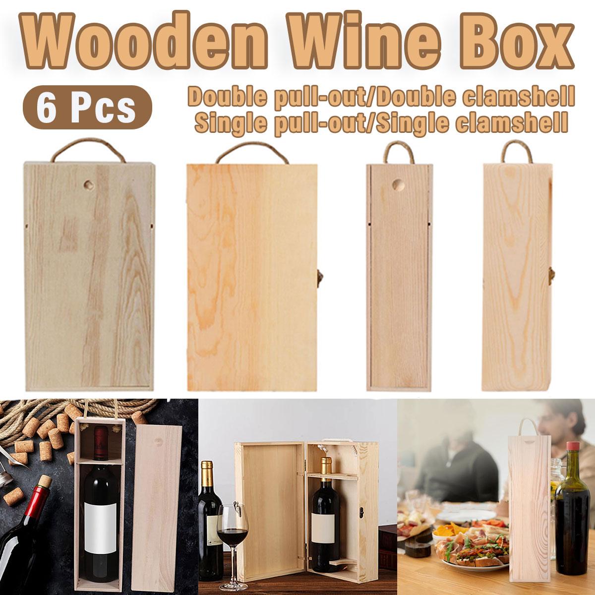 Premium 6 Piece Wooden Single Wine Bottle Gift Box Set Pull Out Design