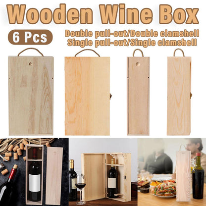 6 Wooden Wine Boxes for Elegant Gifting - Pull-Out Design