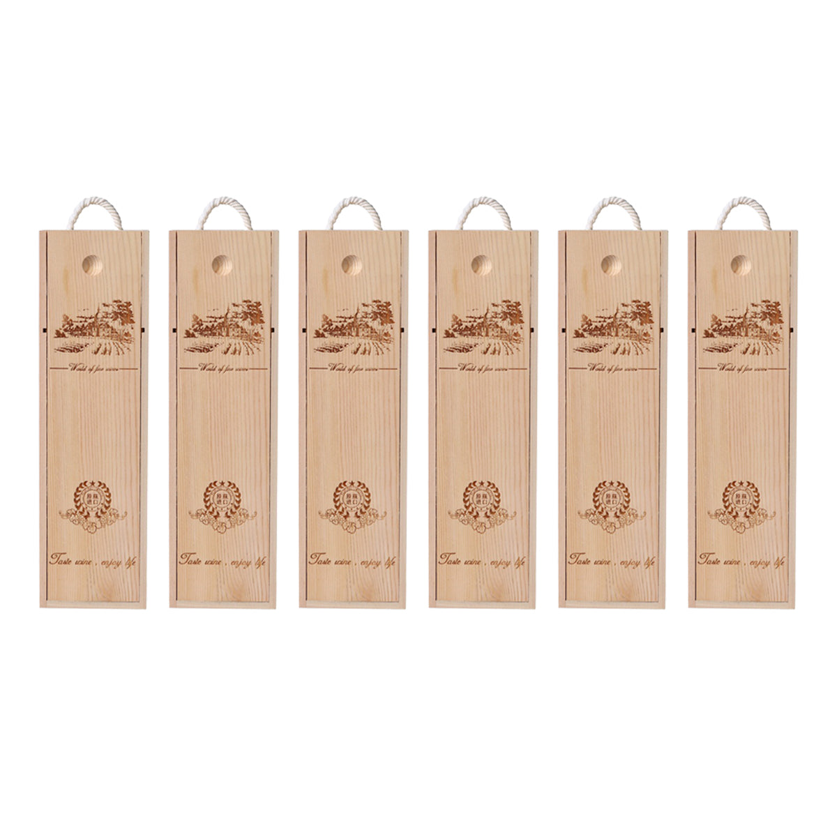 6 Wooden Wine Boxes for Elegant Gifting - Pull-Out Design