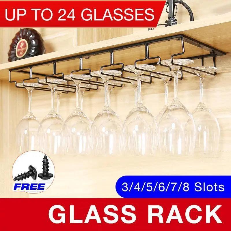 Iron Wine Glass Rack Holder - 6 Slots Hanging Storage for Wine Glasses
