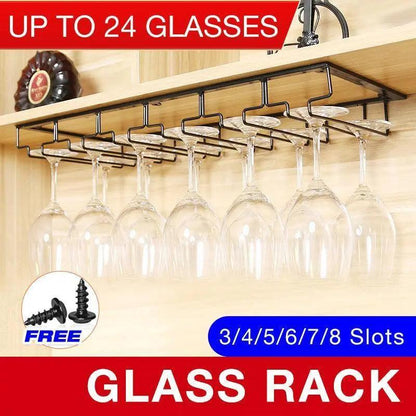 Iron Wine Glass Rack Holder - 6 Slots Hanging Storage for Wine Glasses