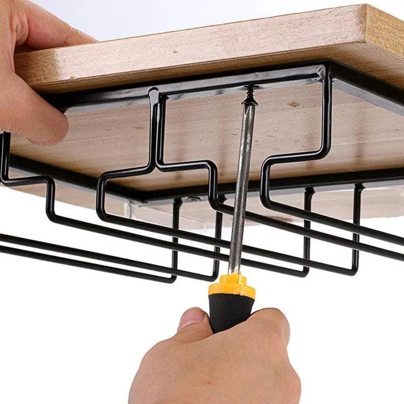 Iron Wine Glass Rack Holder - 6 Slots Hanging Storage for Wine Glasses