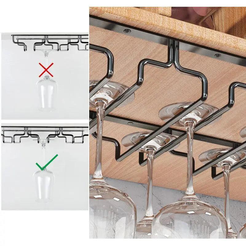 Iron Wine Glass Rack Holder - 6 Slots Hanging Storage for Wine Glasses