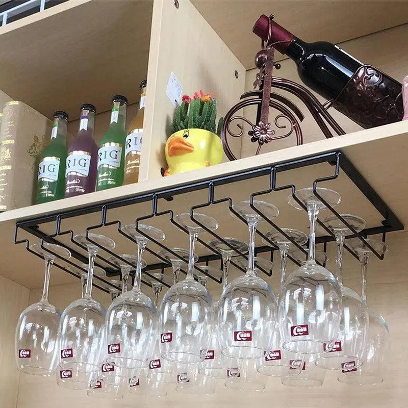 Iron Wine Glass Rack Holder - 6 Slots Hanging Storage for Wine Glasses