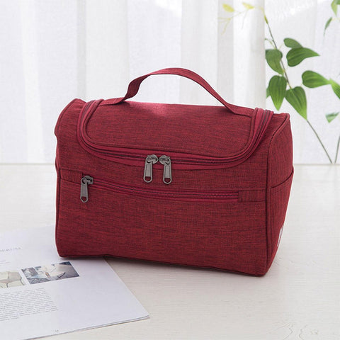 Premium Women's Wine Red Large Travel Makeup Case Toiletry Organiser 24.5x17.5x13cm