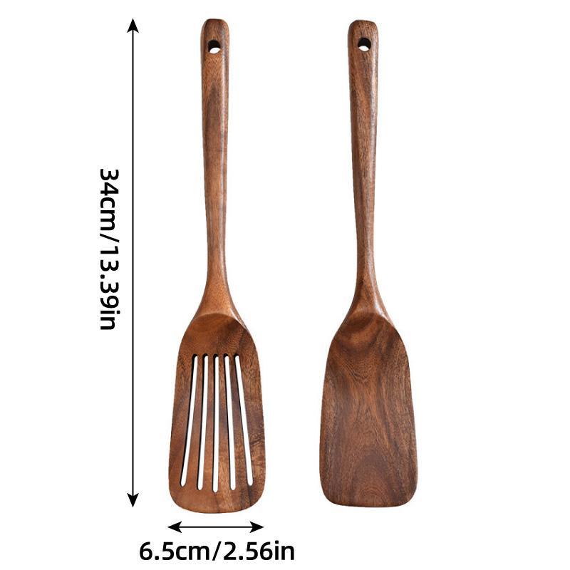 Premium Natural Wood 2pcs Wooden Frying Spatula Set, Long Handle, Non-Stick Friendly