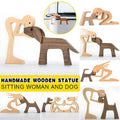 Premium Handmade Wooden Pet Carving Statue – Family With Puppy B01