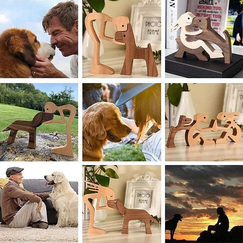 Premium Handmade Wooden Pet Carving Statue – Boy With Cat B05