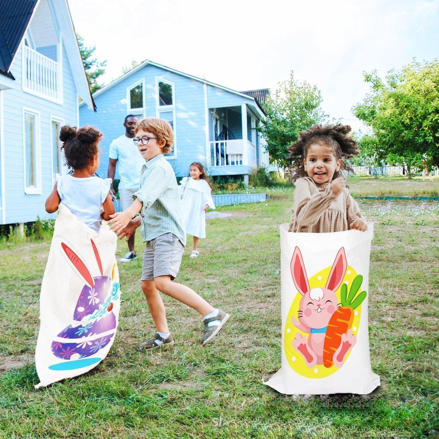Easter Jumping Sack Race Bags - 5pcs Set for Outdoor Fun
