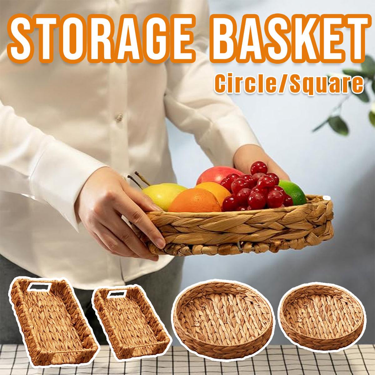 2pcs Rattan Fruit Tray Decorative Storage Trays Multipurpose Shelving Organizer - Circle - SuperSaverAU - view 1