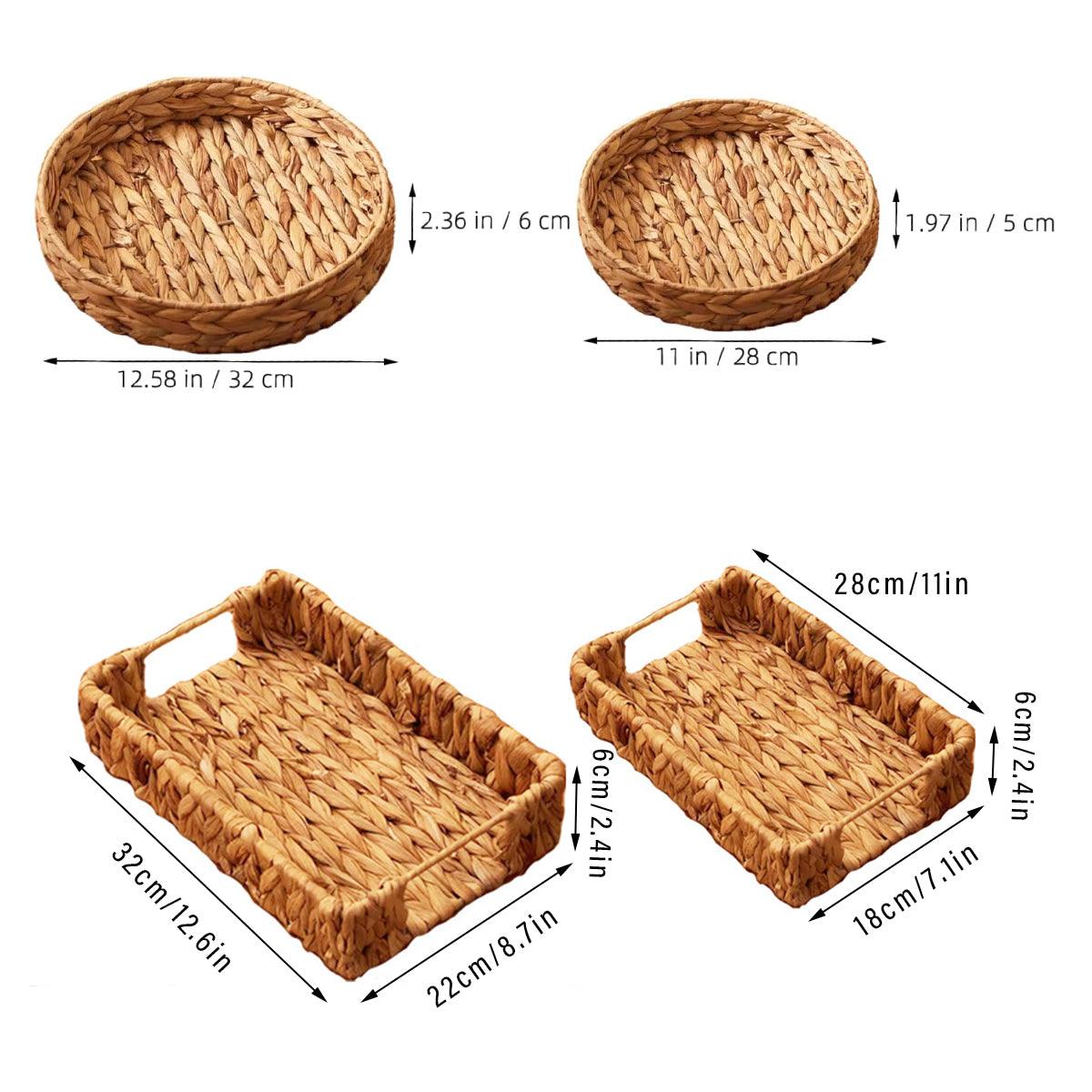 2pcs Rattan Fruit Tray Decorative Storage Trays Multipurpose Shelving Organizer - Circle - SuperSaverAU - view 3
