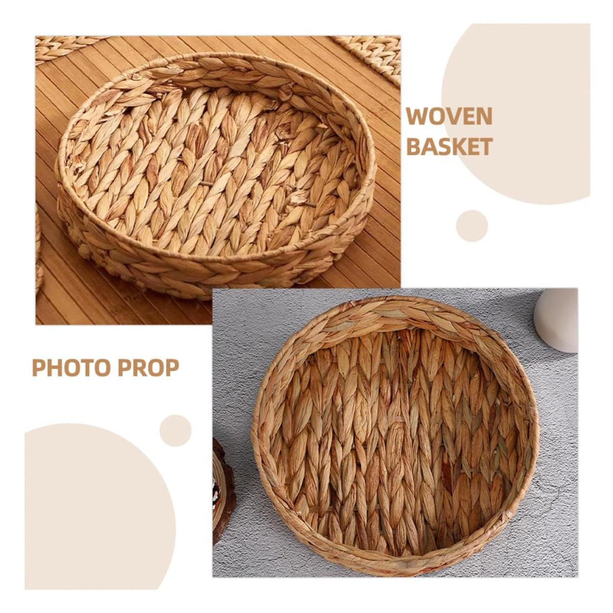 2pcs Rattan Fruit Tray Decorative Storage Trays Multipurpose Shelving Organizer - Circle - SuperSaverAU - view 5
