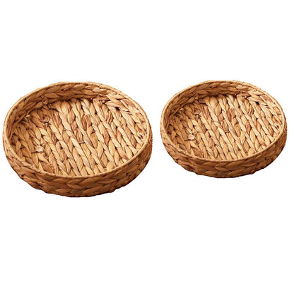 2pcs Rattan Fruit Tray Decorative Storage Trays Multipurpose Shelving Organizer - Circle