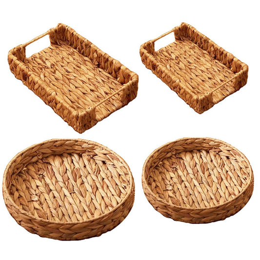 2pcs Rattan Fruit Tray Decorative Storage Trays Multipurpose Shelving Organizer - Square