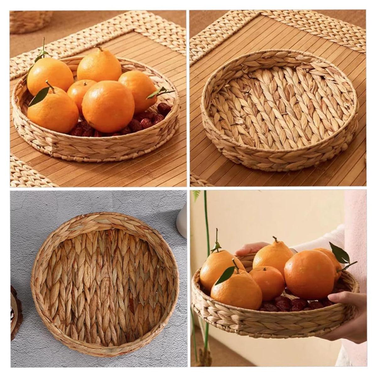 2pcs Rattan Fruit Tray Decorative Storage Trays Multipurpose Shelving Organizer - Square