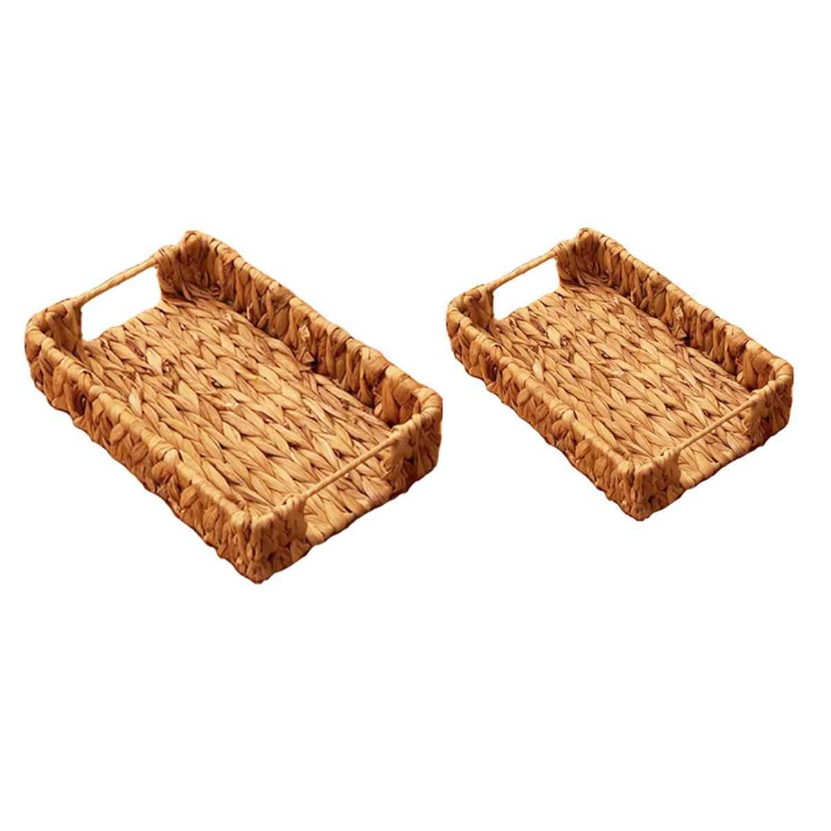 2pcs Rattan Fruit Tray Decorative Storage Trays Multipurpose Shelving Organizer - Square - SuperSaverAU - view 5
