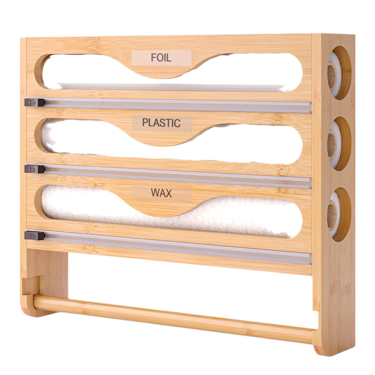 Premium Bamboo Wrap Cutter Organiser – with Paper Towel Holder