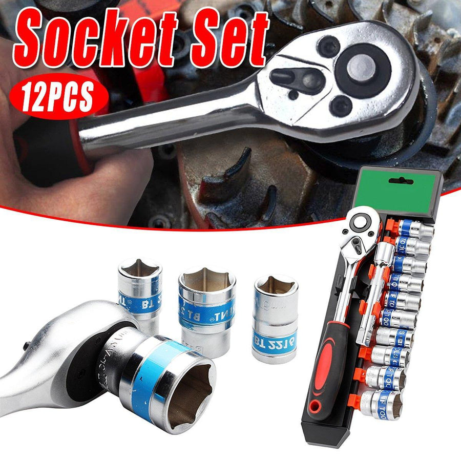 Premium 12 Piece Metric Wrench Socket Set with 72-Tooth Ratchet Handle