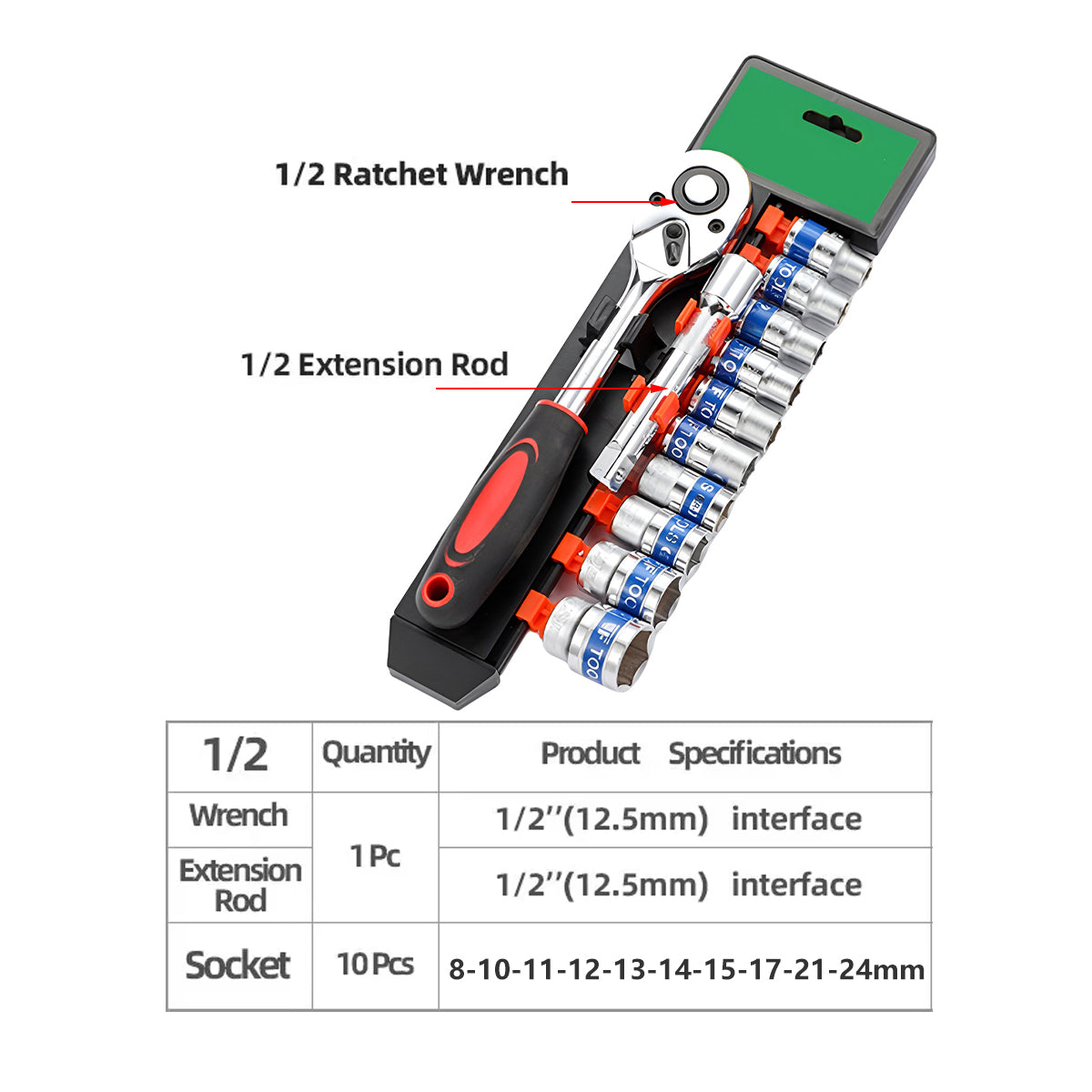 Premium 12 Piece Metric Wrench Socket Set with 72-Tooth Ratchet Handle