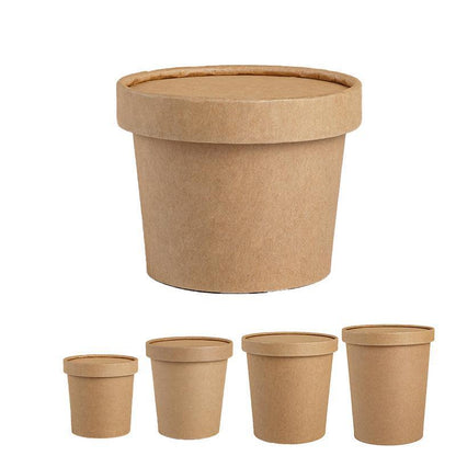 250PCS Biodegradable Kraft Paper Soup Buckets with Lids - 250ML