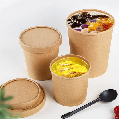 250PCS Biodegradable Kraft Paper Soup Buckets with Lids - 250ML