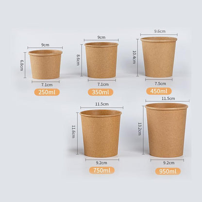 250PCS Biodegradable Kraft Paper Soup Buckets with Lids - 250ML